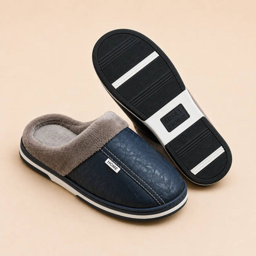 Men's waterproof faux leather house slippers, product photo 11