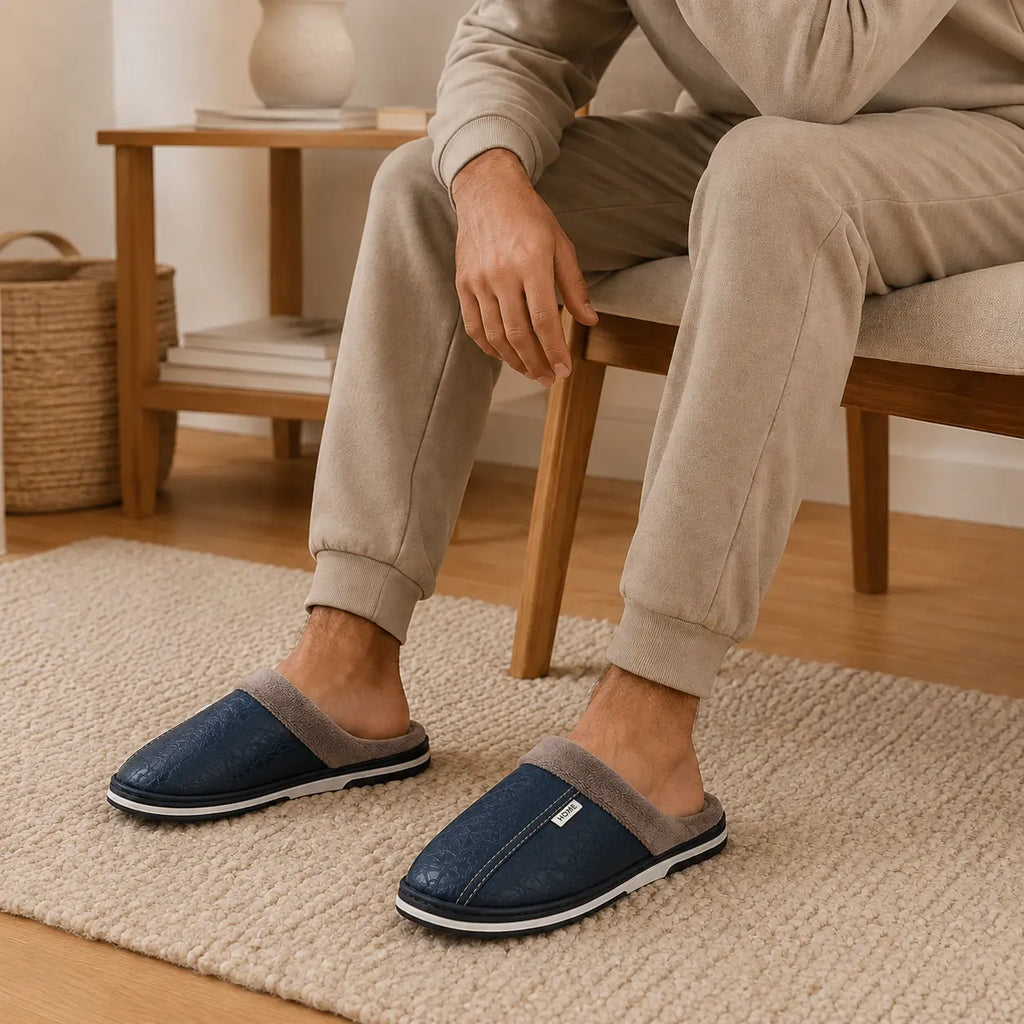 Men's fur lined house slippers in US sizes 7 to 16
