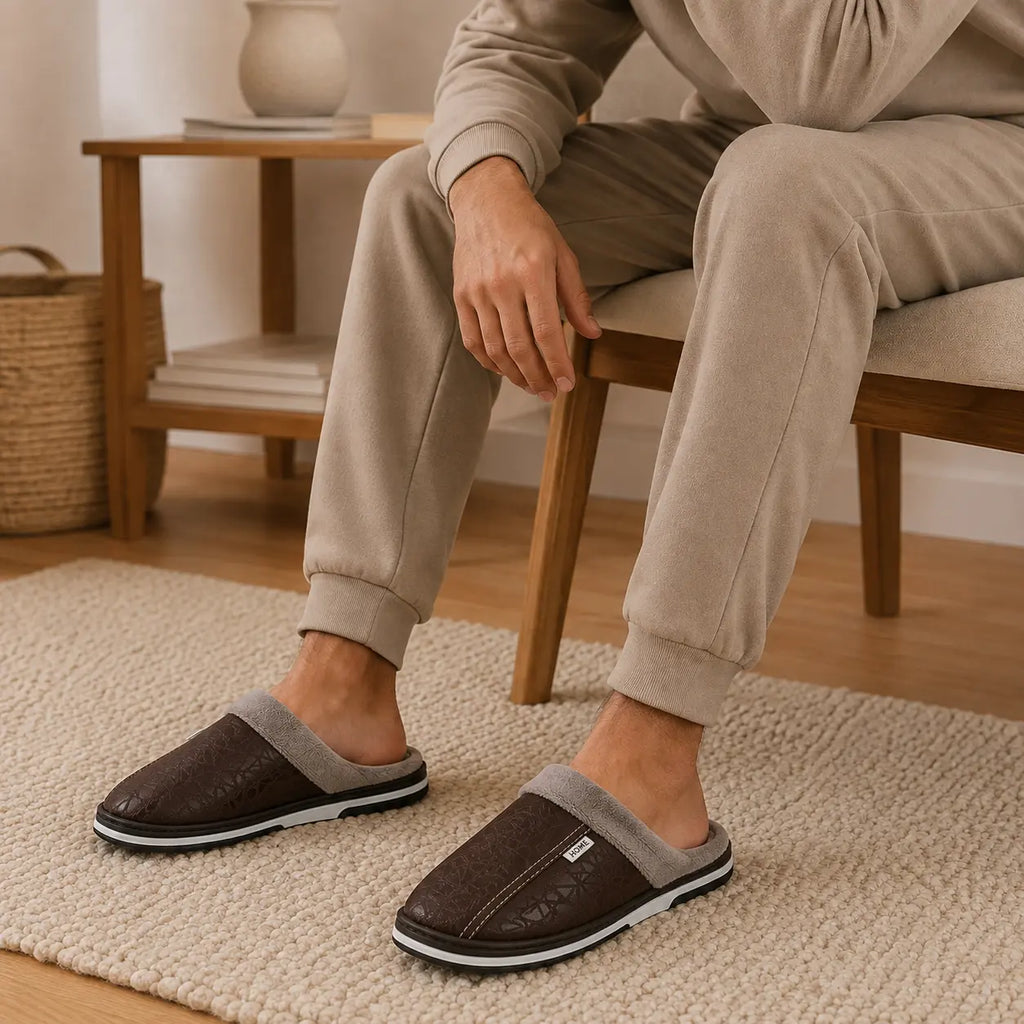 Men's waterproof house slippers made for wide and large feet