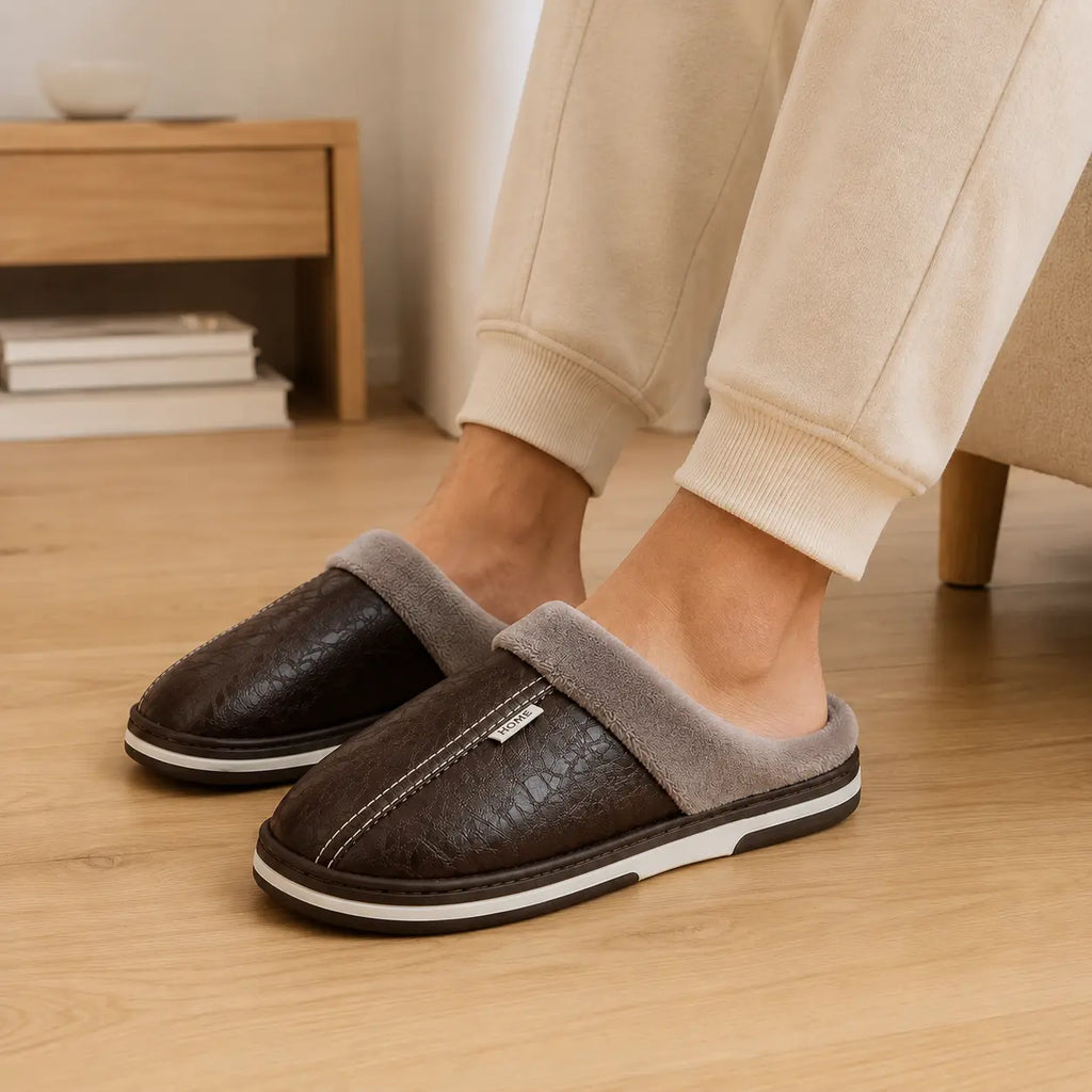 Men's waterproof faux leather house slippers, product photo 8