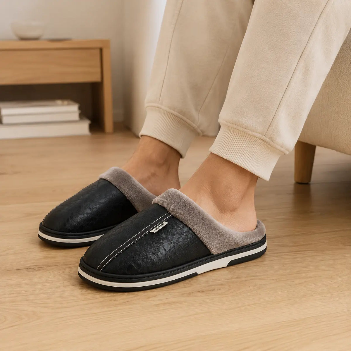 Men's waterproof faux leather house slippers, product photo 10