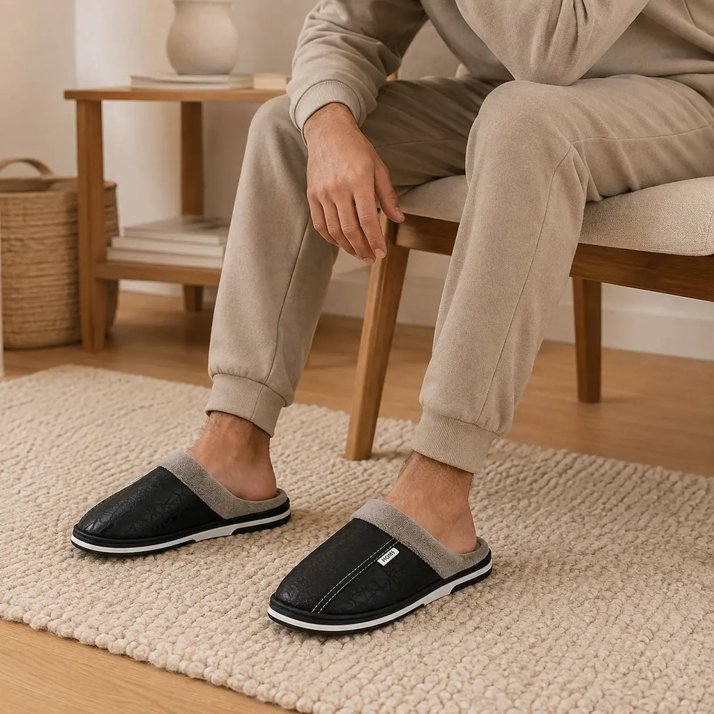 Men's waterproof faux leather house slippers, product photo 9