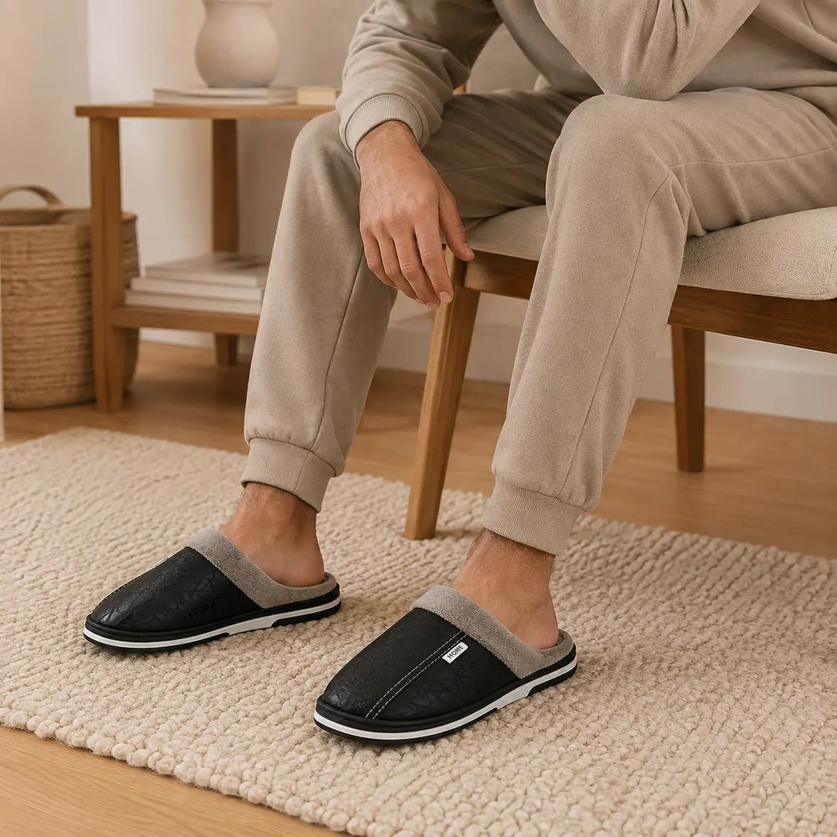 Men's waterproof faux leather house slippers, product photo 9