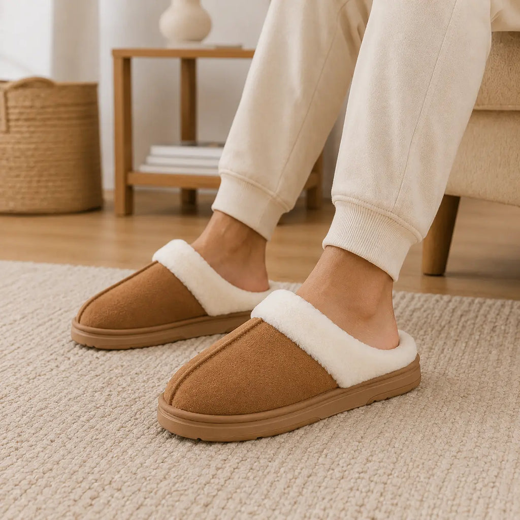 Plush polyester upper on the unisex fur collar house shoes