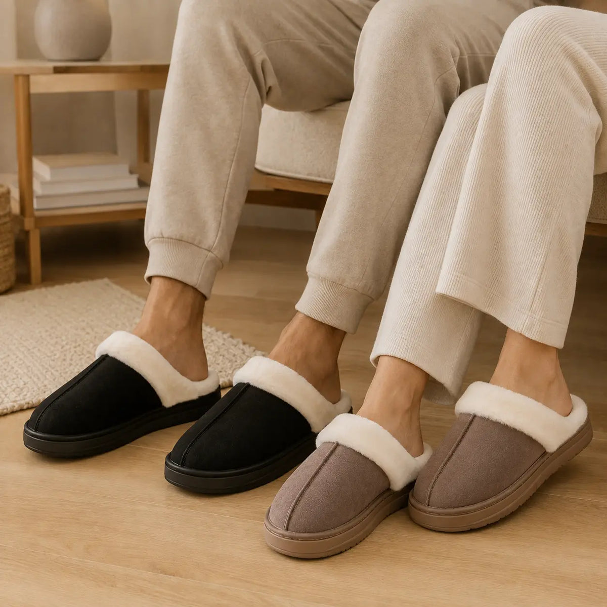 Unisex plush house shoes with a fur collar, product photo 8