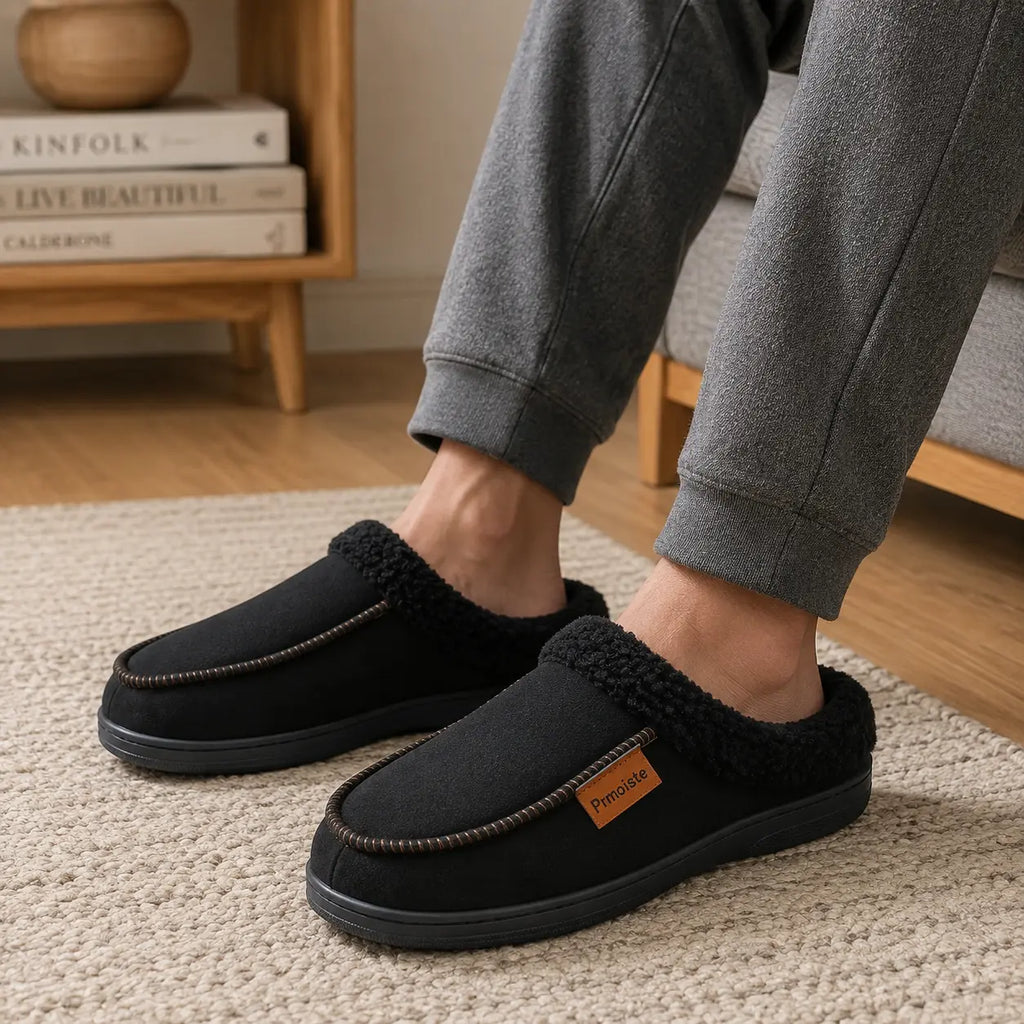 Men's suede house slippers in US sizes 7 to 16