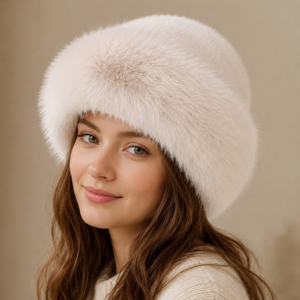 Women's faux fur brimless winter hat, product photo 7