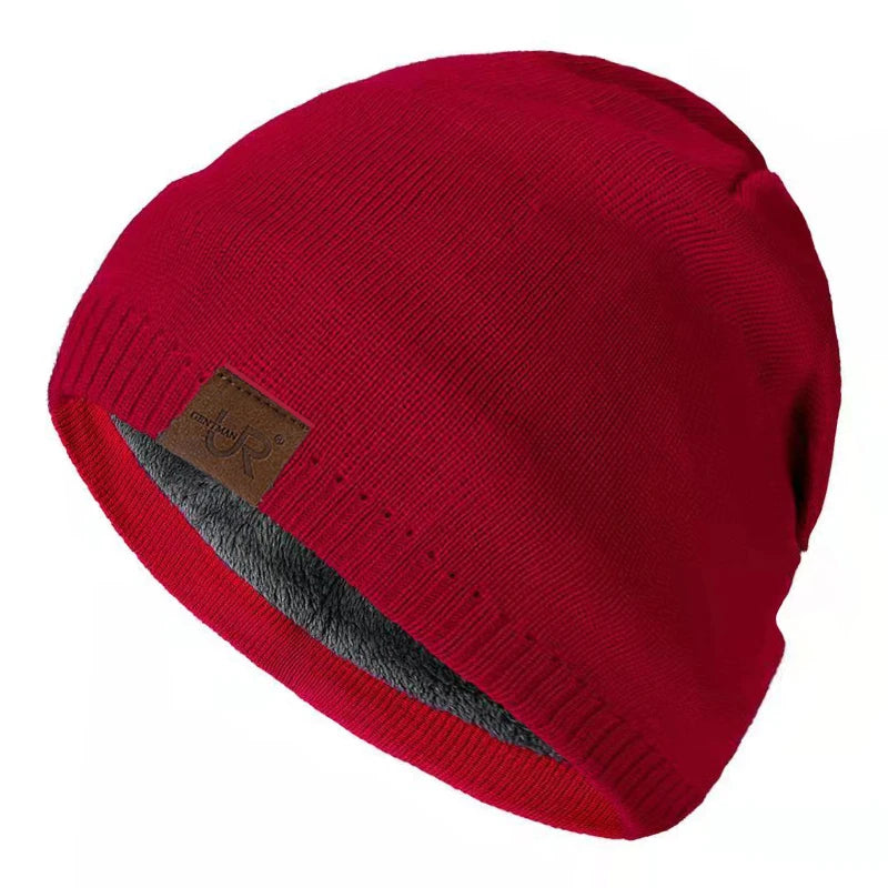Acrylic knit outer on the unisex fleece lined beanie