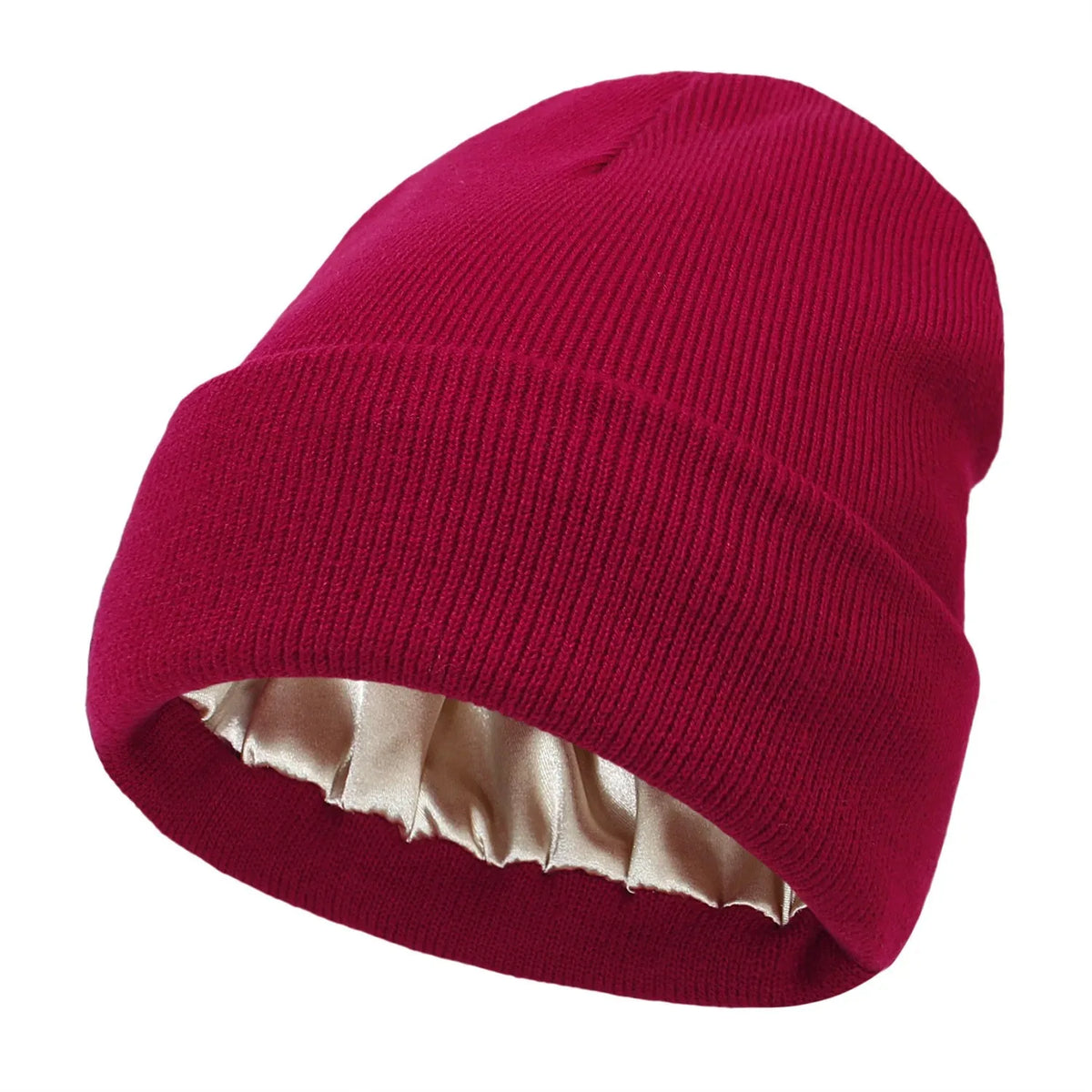 Acrylic knit outer on the women's satin lined winter hat