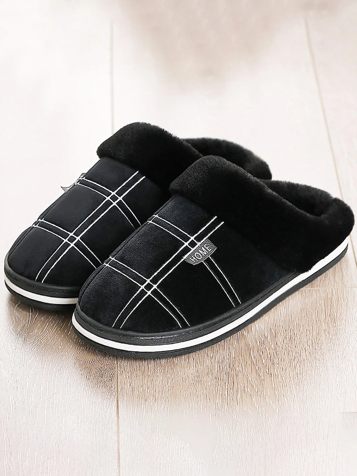 Slip on plaid flannel house slippers for men