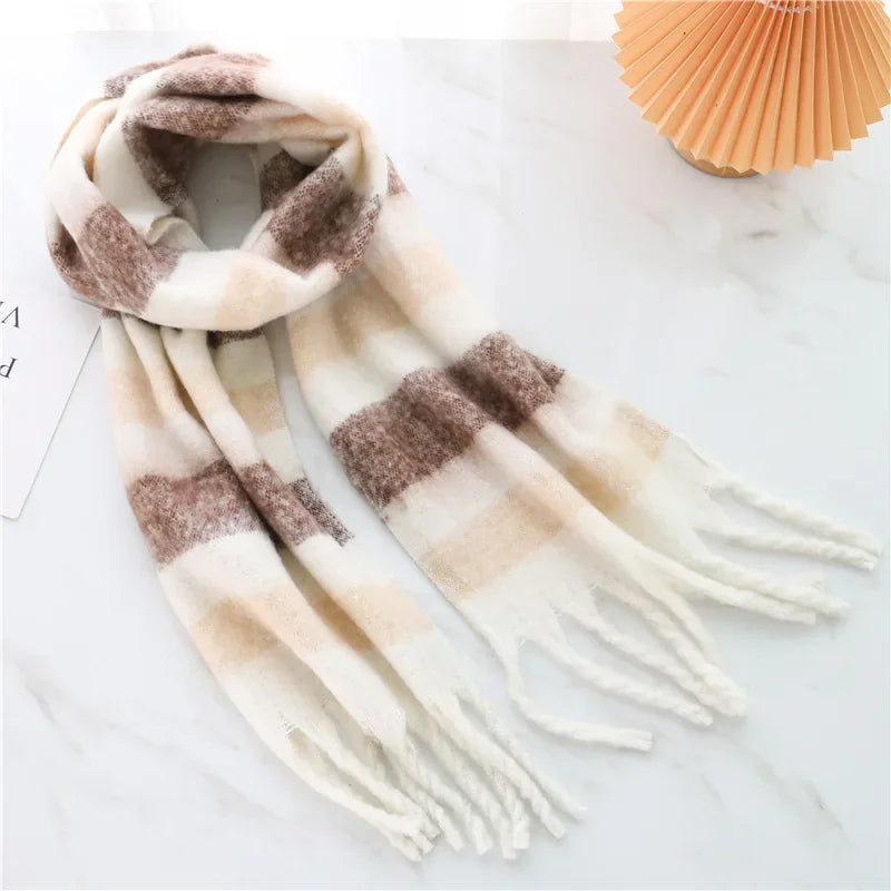 Women's plaid tassel blanket scarf, product photo 14