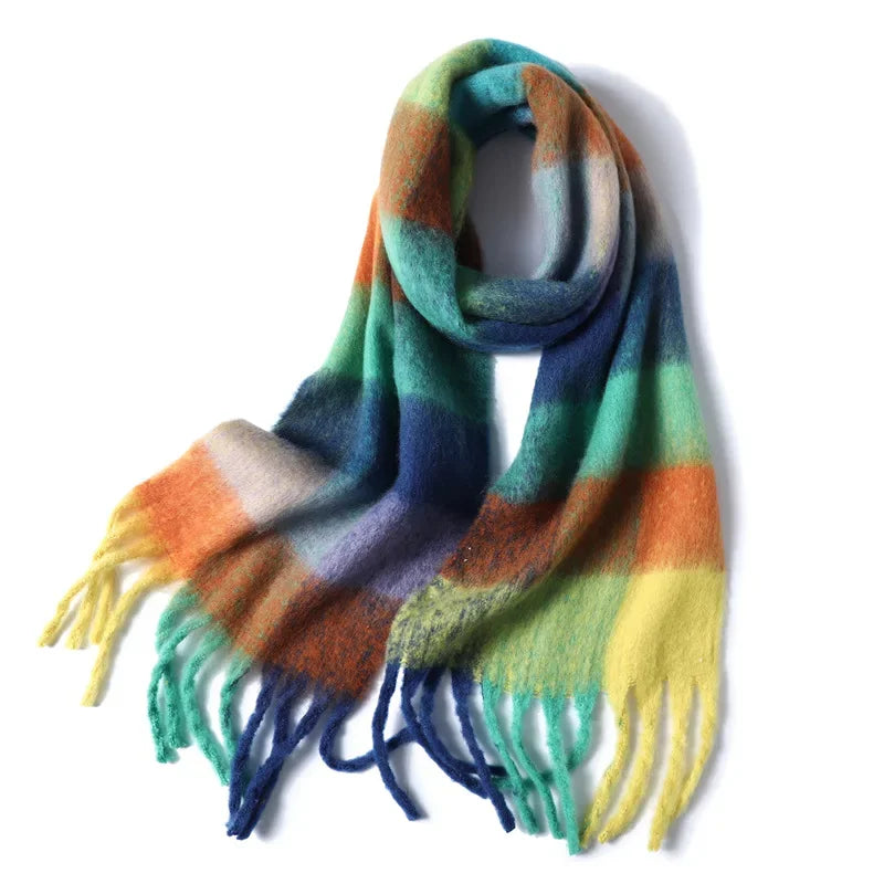 Women's plaid tassel blanket scarf, product photo 15