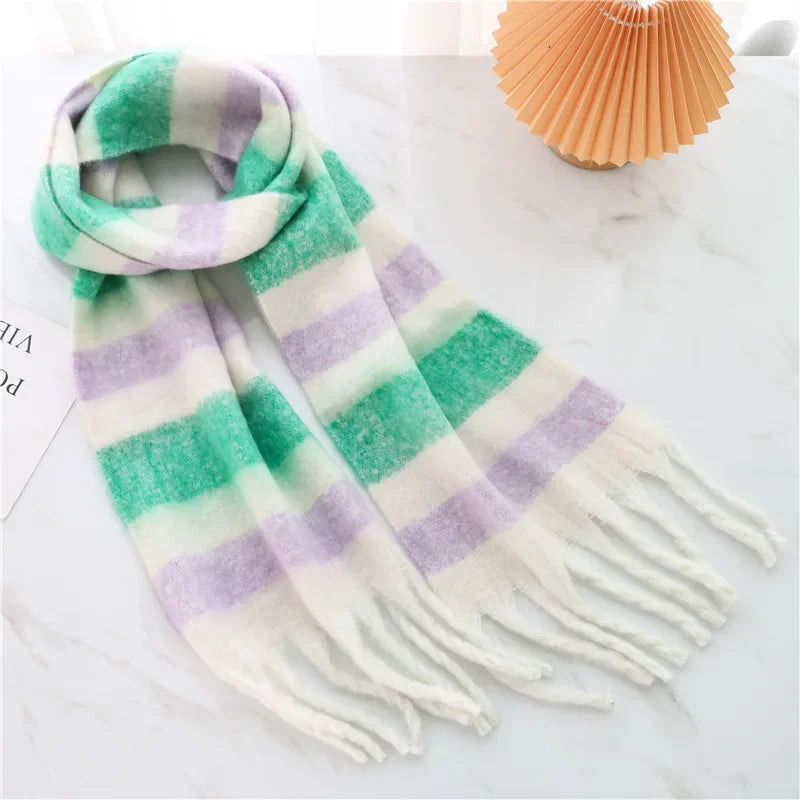 Cashmere feel polyester plaid scarf, 240 by 38 cm