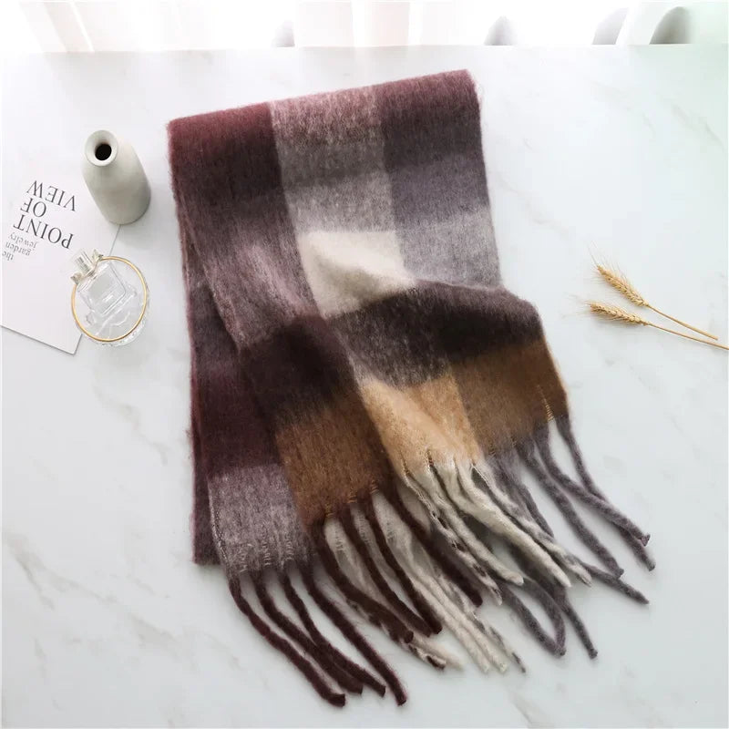 Women's plaid tassel blanket scarf, product photo 13