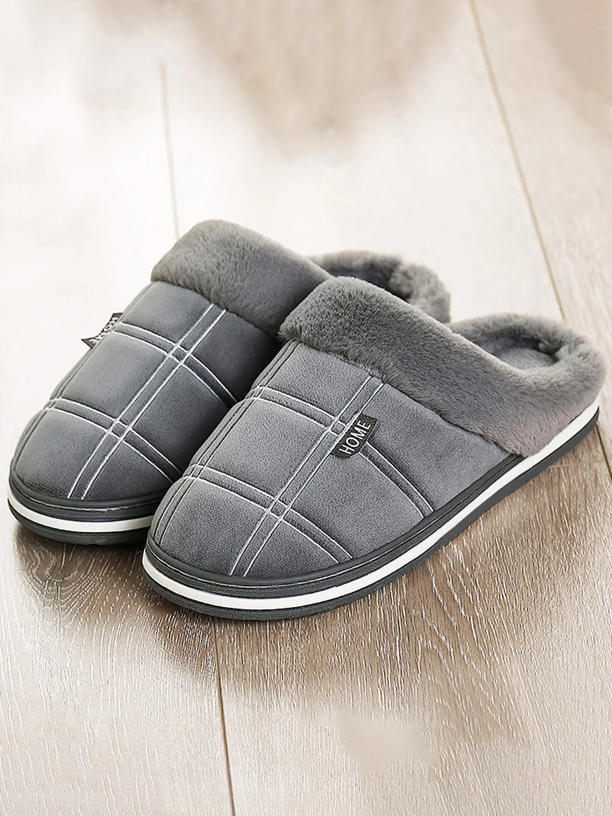 Men's plaid flannel house slippers, product photo 8