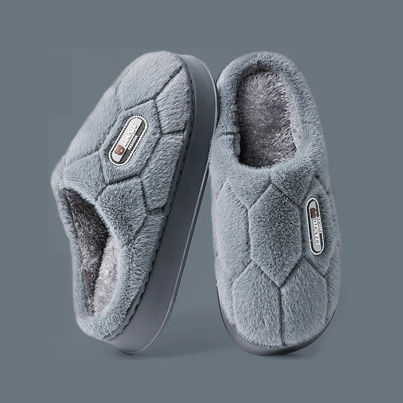 Unisex open back plush slide slippers with a flat non slip sole