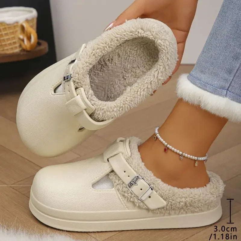 Women's waterproof faux fur mule slippers, product photo 7