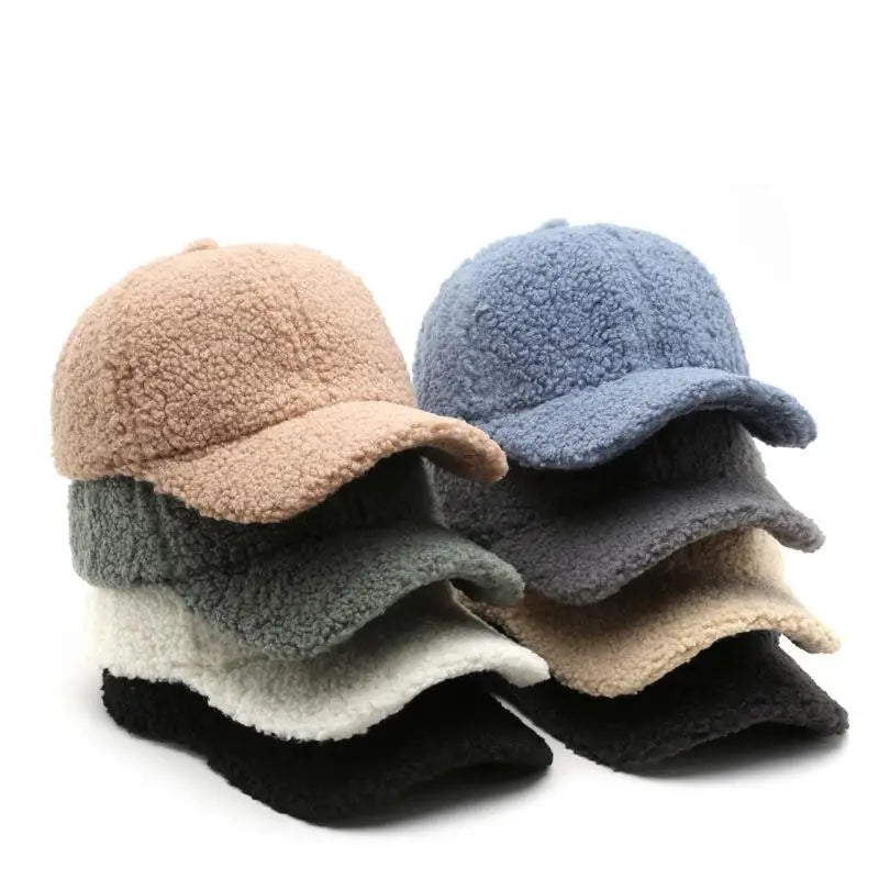 Women's faux lamb wool baseball cap with a curved brim