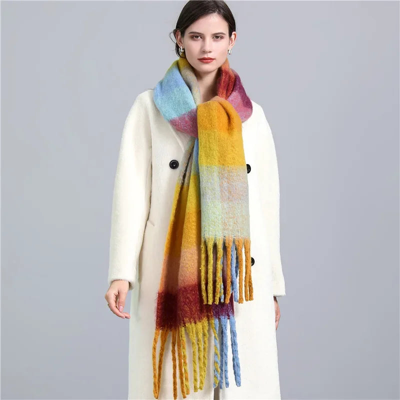 Women's plaid tassel blanket scarf, product photo 10