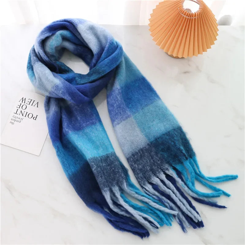 Women's plaid tassel blanket scarf, product photo 22