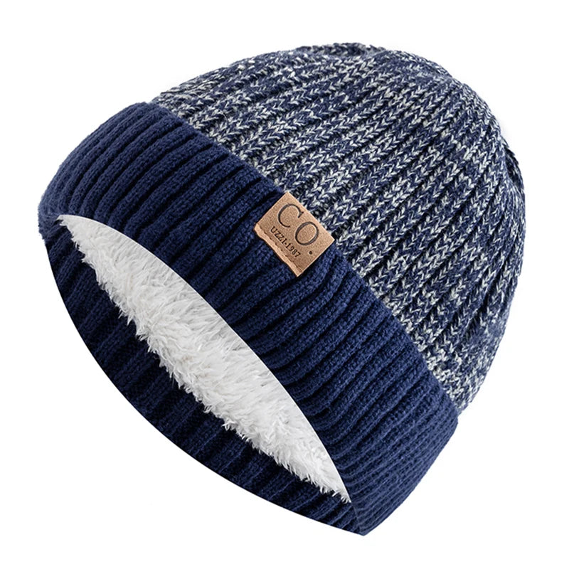 Two tone acrylic knit beanie fitting heads 22 to 24 inches