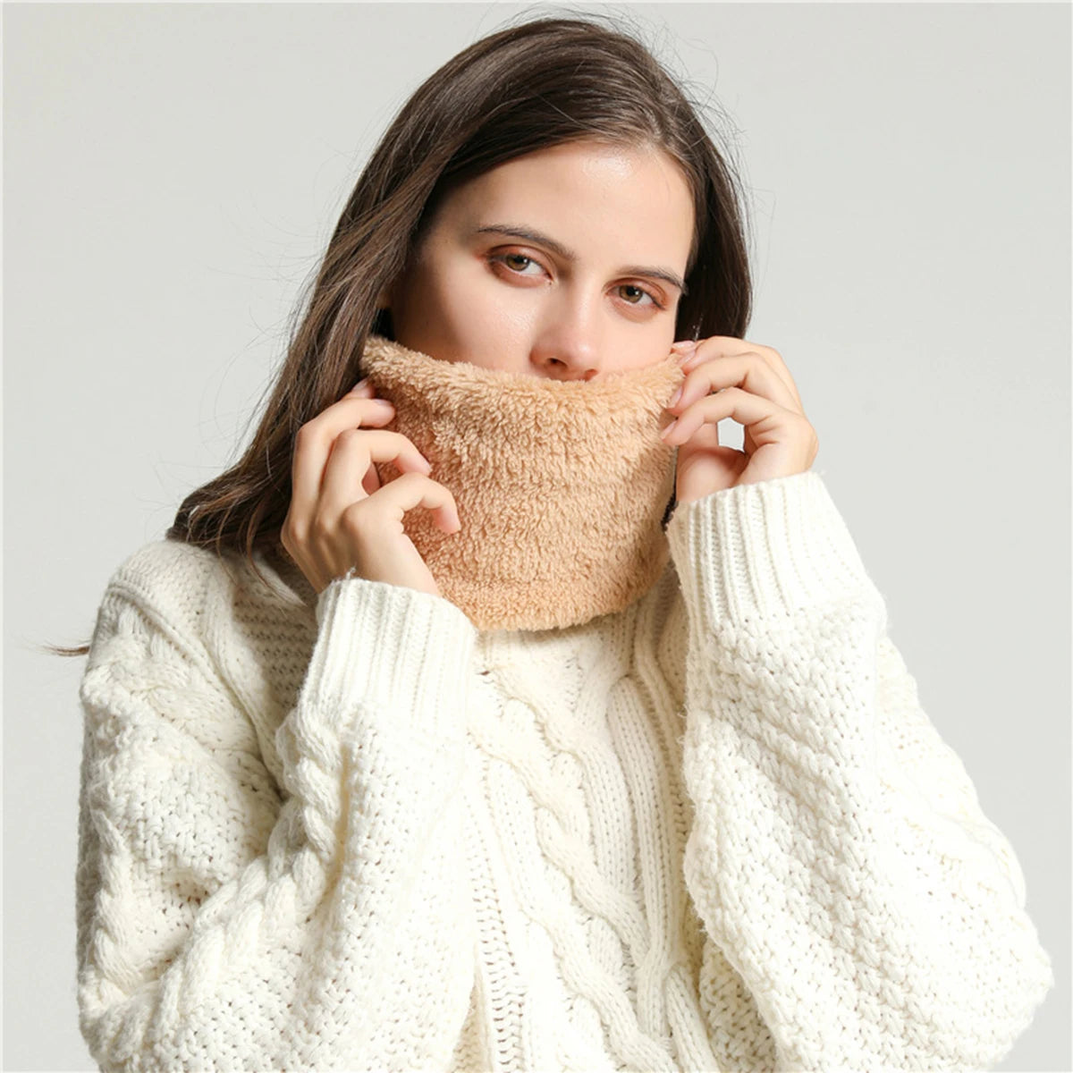 Thick plush winter neck ring, pull on with no fastening