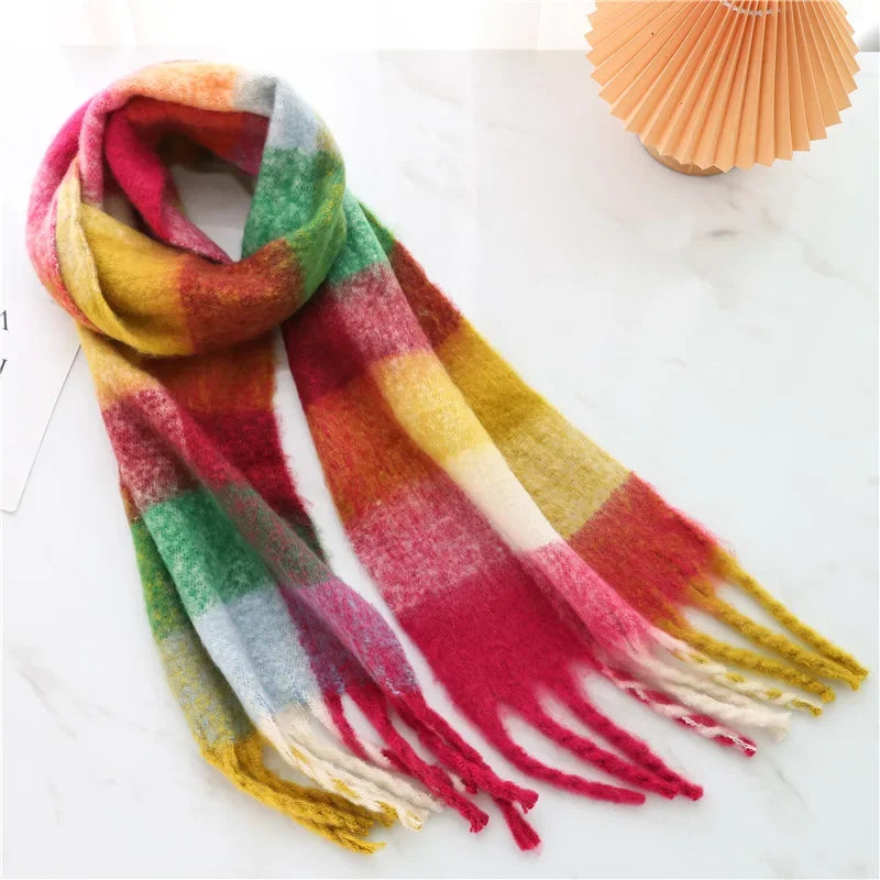 Women's plaid tassel blanket scarf, product photo 21