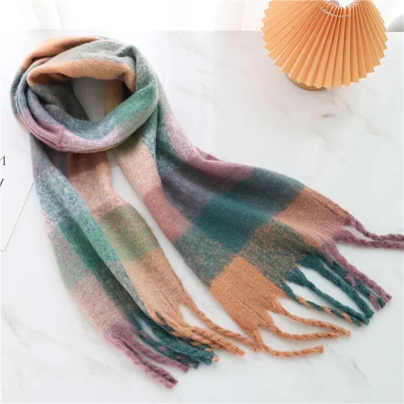 Women's plaid tassel blanket scarf, product photo 18