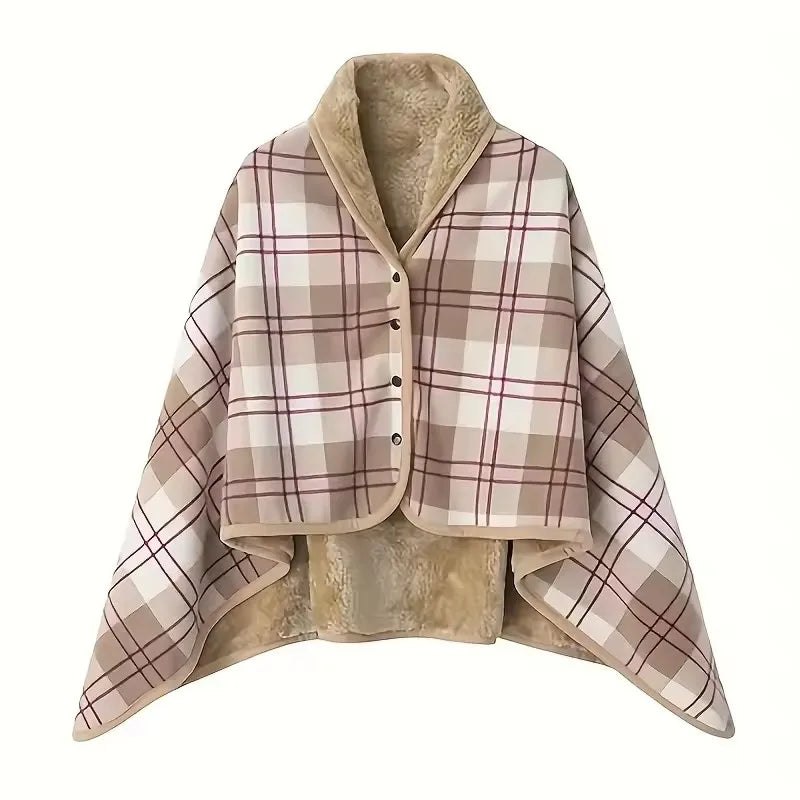 Wearable flannel shawl blanket shaped for the shoulders