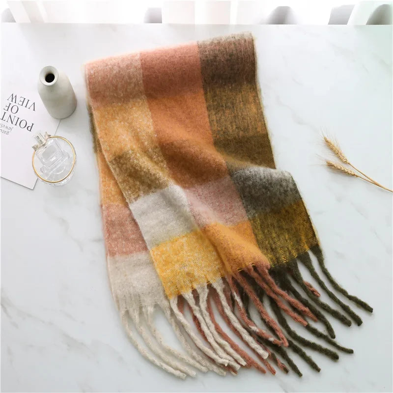 Women's plaid tassel blanket scarf, product photo 20