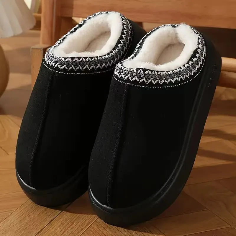 Full length lining inside the women's embroidered plush slippers
