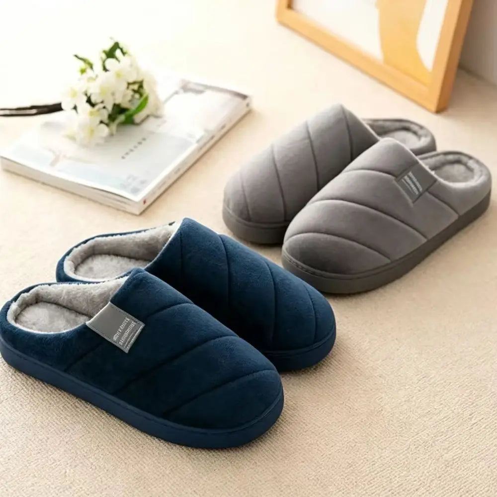 Wide fit plush indoor slippers, cut wide across the front