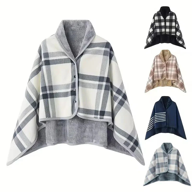Flannel shawl blanket used as a warm cover at a desk