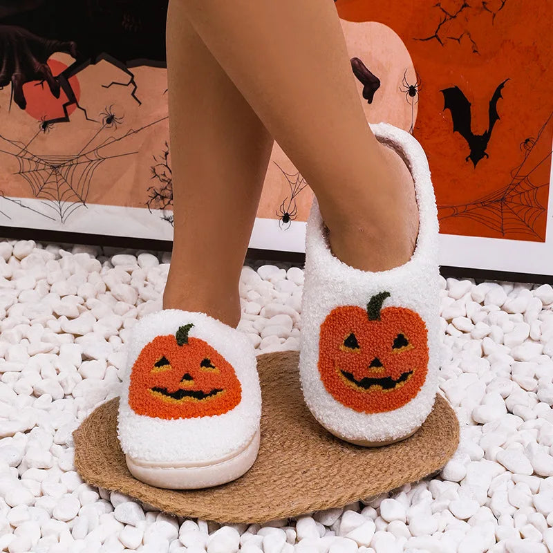 Women's plush pumpkin house slippers, product photo 9