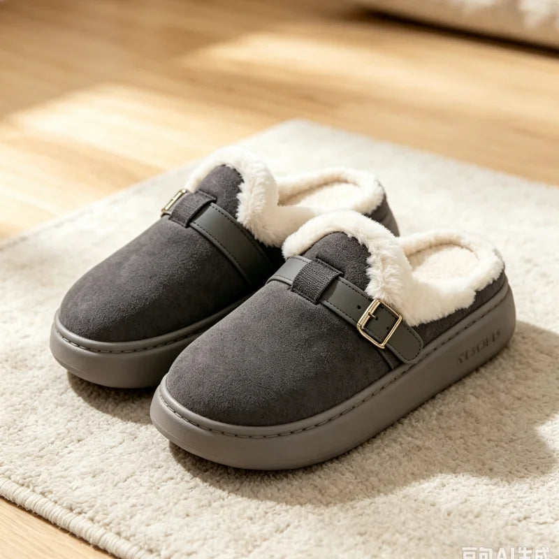 Open toe house slippers with a thick plush lining