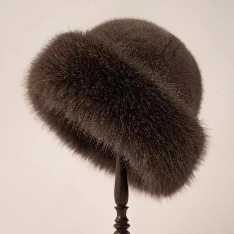 Dense plush pile on the women's brimless faux fur hat