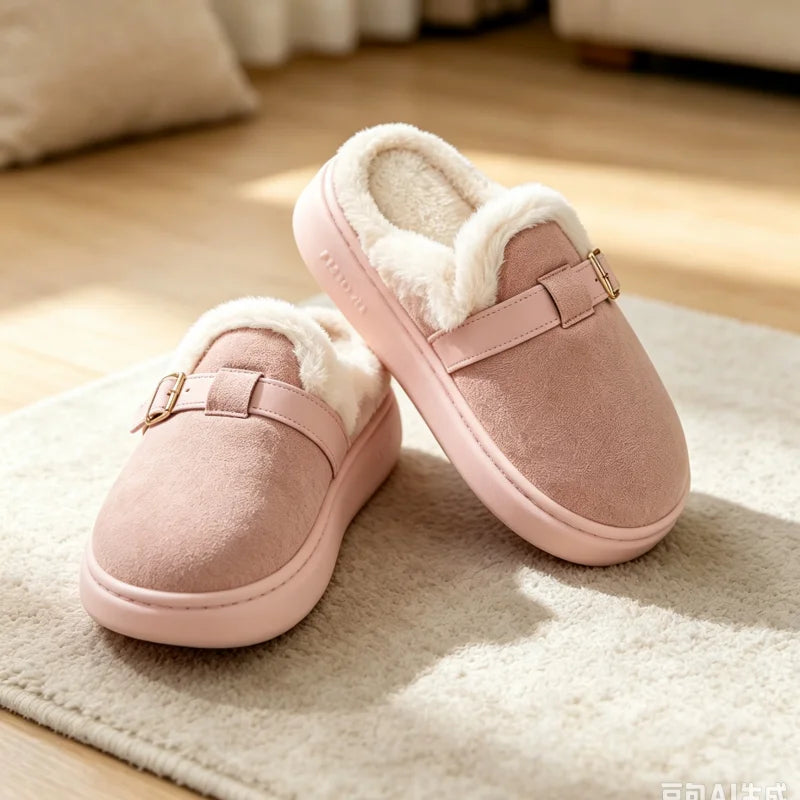 Unisex plush open toe house slippers, product photo 8
