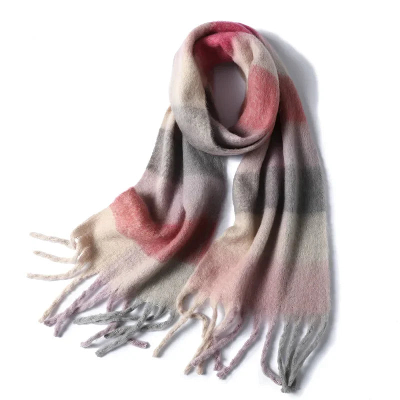 Women's plaid tassel blanket scarf, product photo 16