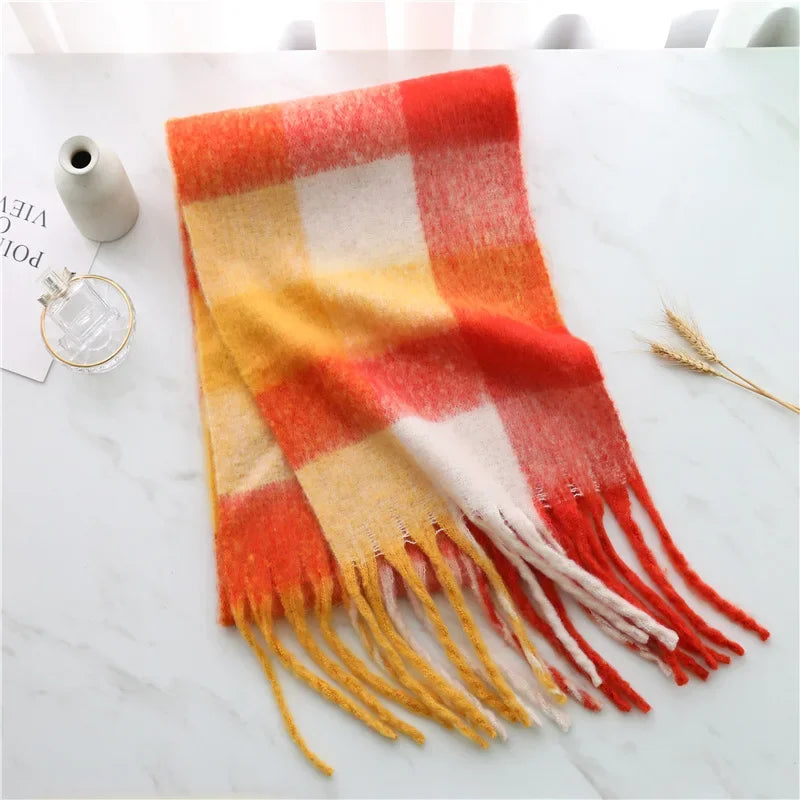 Women's plaid tassel blanket scarf, product photo 11
