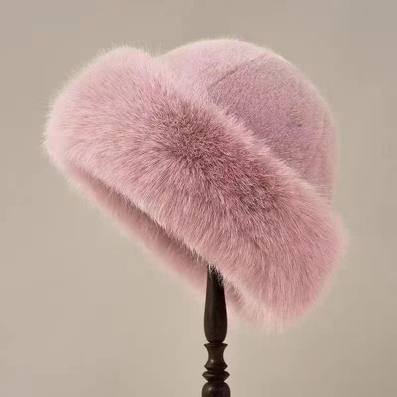 Imitation mink faux fur brimless hat for women