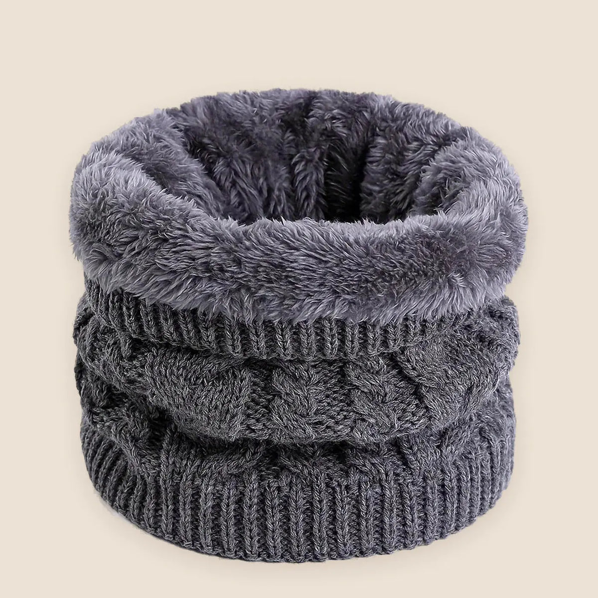 Unisex fleece neck warmer on a warm neutral background
