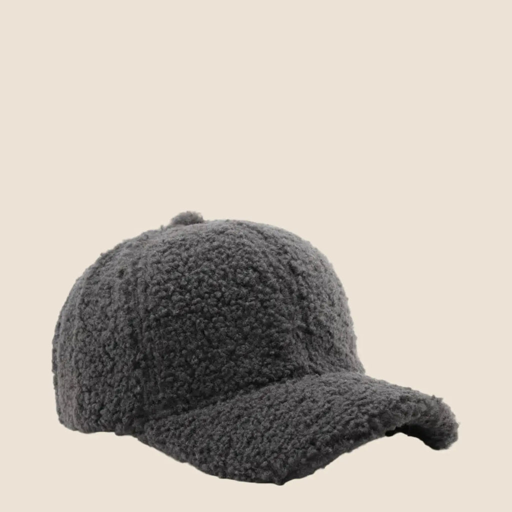 Women's faux lamb wool baseball cap in charcoal grey