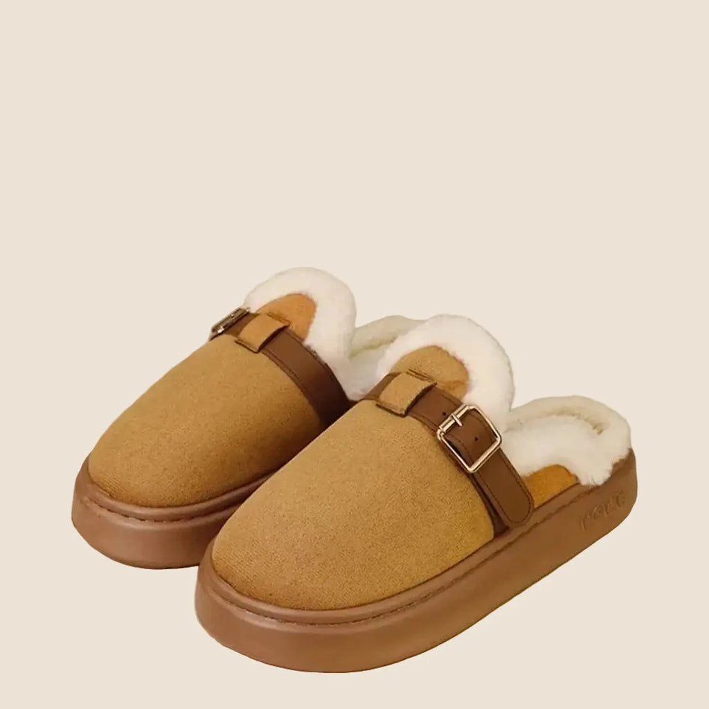Unisex plush open toe house slippers with non slip sole