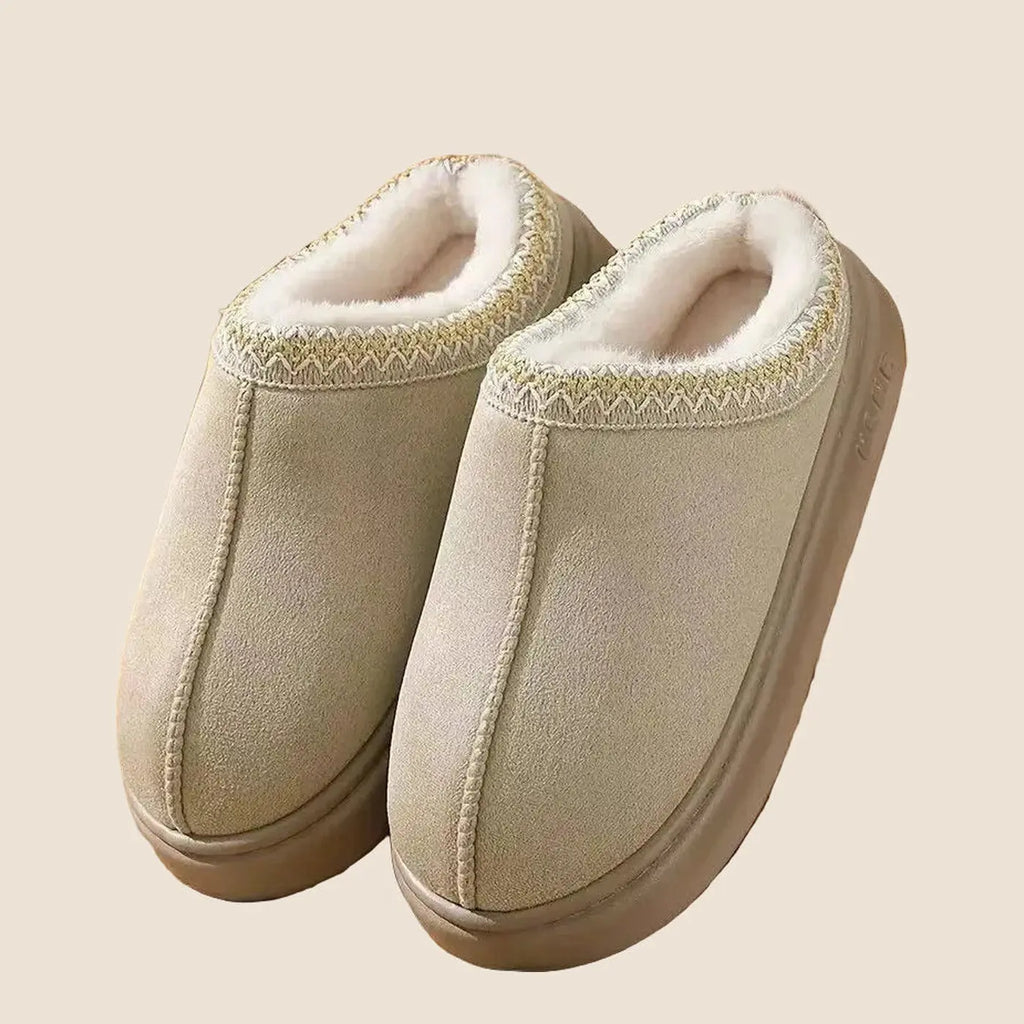 Women's embroidered plush house slippers with thick sole